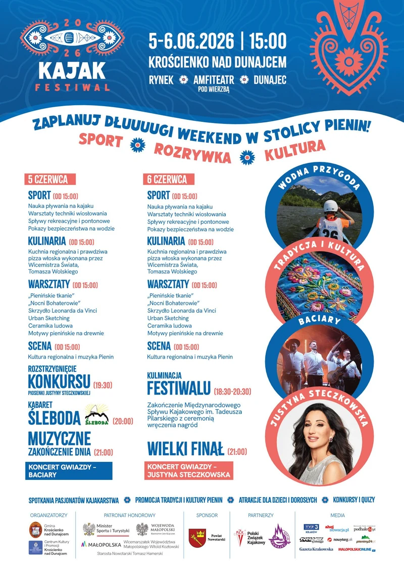 Plakat oficjalny Kajak Festiwal Dunajec 2026, program 5-6 czerwca w Krościenku
